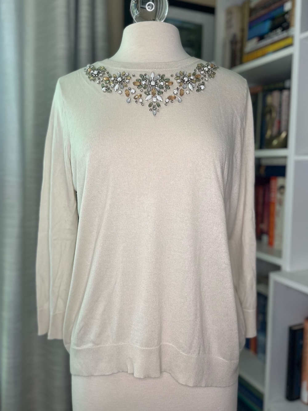 Magaschoni Ivory Jeweled Crewneck Sweater